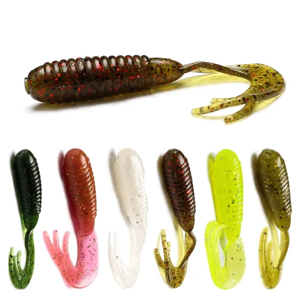 60mm /2.1g Grub Soft Bait Soft Plastic Worm Lures for Bass Fishing Grub Baits for Jig Head 12pcs/lot