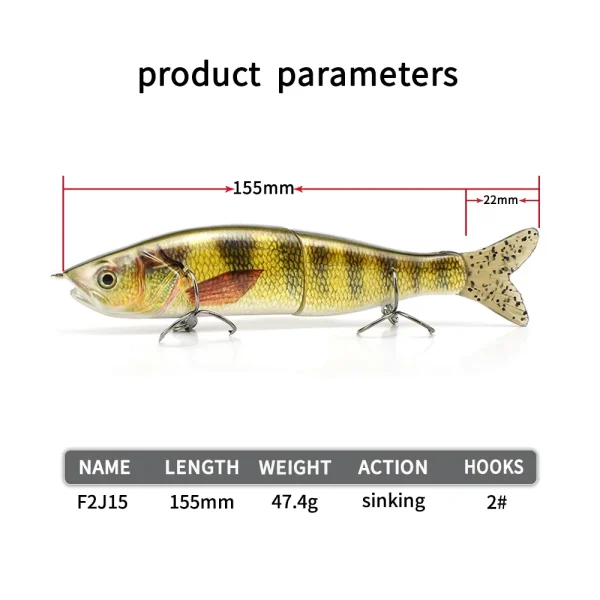 Glide Bait 155mm /47.4g Multi Jointed Sinking Swimbait Hard Body with Soft Tails Swim Bait Glide Shad Pike Lure Fishing Tackle - Image 4