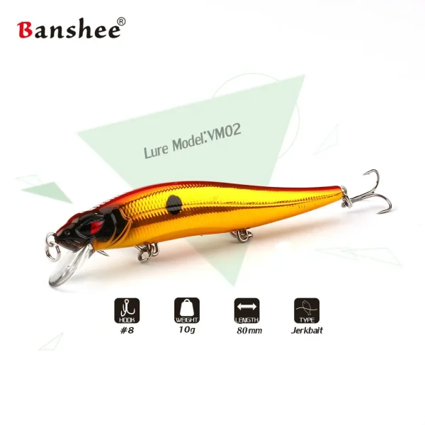 Banshee Shallow Diving Jerkbait 86mm 5g Floating Minnow Shallow Diving Jerkbaits Wobbler Artificail Bait for Bass Fishing - Image 5