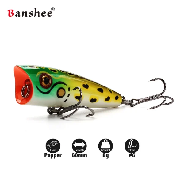 Banshee Popper Lure Top Water Fishing Lure 60mm 8g Popper Lures Artificial Bait Bass Predator Wobbler Crankbait Fishing Gear - Image 5
