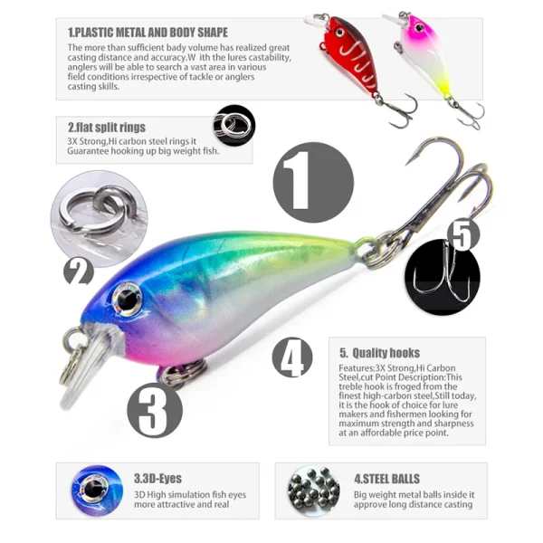 5pcs/lot Mini Crankbait Lure 35mm 1.9g Wobblers Crankbait Minnow Bass Fishing Bait Carp Fishing Fishing Tackle - Image 4