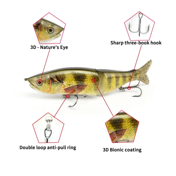 Glide Bait 155mm /47.4g Multi Jointed Sinking Swimbait Hard Body with Soft Tails Swim Bait Glide Shad Pike Lure Fishing Tackle - Image 2