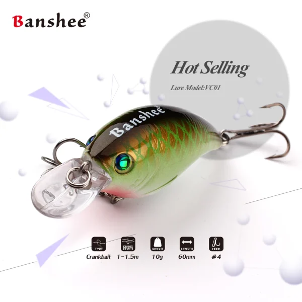 Banshee 2.4" Shallow Diving Crankbaits Rattle Fishing Lures Artificial Hard Bait for Bass Fishing - Image 4