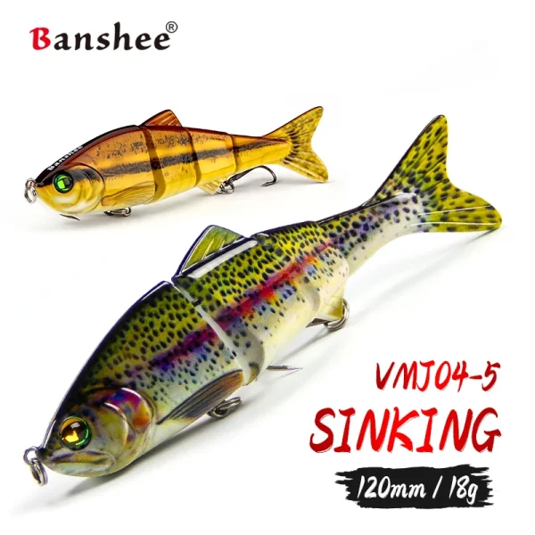 Banshee Lure Swimbait Lure 120mm 18g Multi-jointed Bass Pike Fishing Lure Slow Sinking Glide Swim Artificial Bait Swimbait Tuna