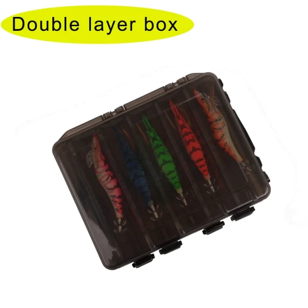 10Pcs/Box Squid Jigs hook Wood Shrimp 12g-21g Fishing bait squid hooks luminous Prawn Octopus lure Cuttlefish with Plastic box - Image 6