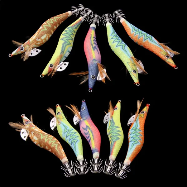 10pcs 12g-14g Luminous Squid hook bait Wood Shrimp fishing Lure lightning pattern octupus Cuttlefish Jigging lure fishinig tools - Image 5
