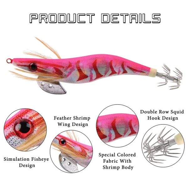 10/20Pcs Squid lures fishing saltwater glow Shrimp Jig heads Wood Bait Octopus lures 3D Eyes Cuttlefish Artficial wooden baits - Image 4