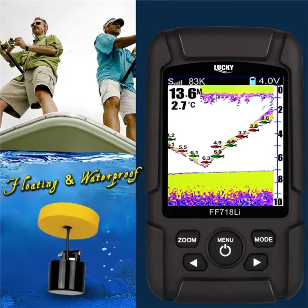 LUCKY FF718LiCD-T 2.8" Color LCD Portable Fish Finder 200KHz/83KHz Dual Sonar Frequency 328ft Detection sonar echo sounder - Image 5