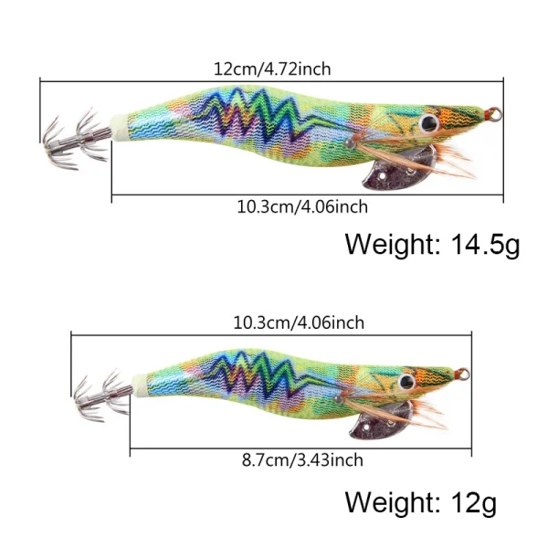 10Pcs Squid lure Wooden Shrimp jigs Fishing hooks Octopus bait 12g 14.5g Cuttlefish Luminous Artificial fishing bait - Image 5