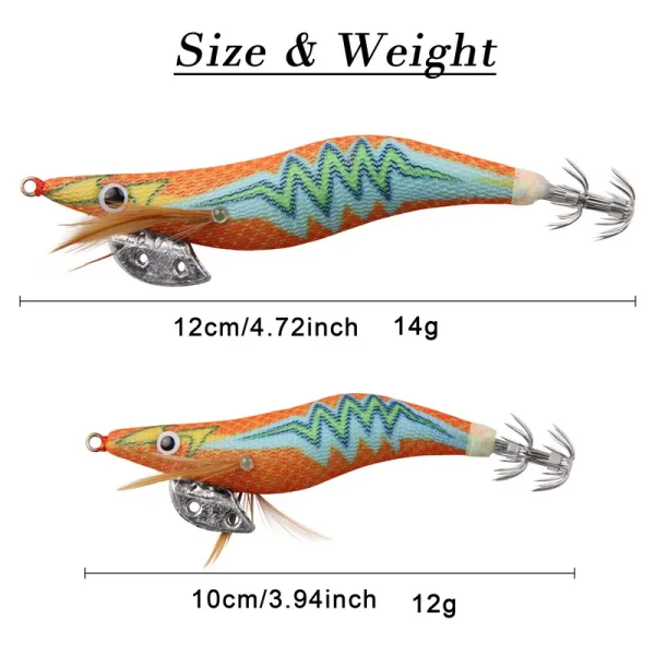 10pcs 12g-14g Luminous Squid hook bait Wood Shrimp fishing Lure lightning pattern octupus Cuttlefish Jigging lure fishinig tools - Image 2