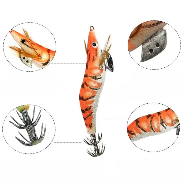 10Pcs/Box Squid Jigs hook Wood Shrimp 12g-21g Fishing bait squid hooks luminous Prawn Octopus lure Cuttlefish with Plastic box - Image 4