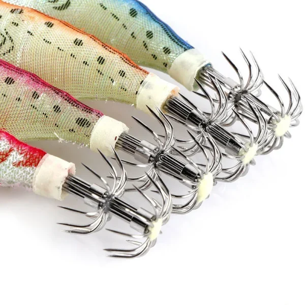 JSM 5pcs Hard Squid hook jig Lures Sea Fishing Artificial Bait Wood Shrimp Squid Fishing Hook 10cm length - Image 6