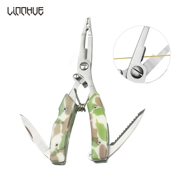 LINNHUE Portable Folding Multifunctional Fishing Pliers Stainless Steel Scissors Line Cutter Remove Hook Fishing Tools Pliers