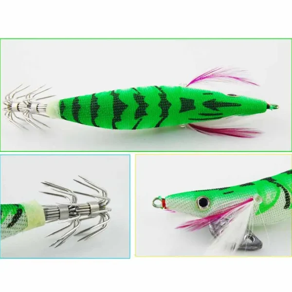 JSM 5pcs Hard Squid hook jig Lures Sea Fishing Artificial Bait Wood Shrimp Squid Fishing Hook 10cm length - Image 5