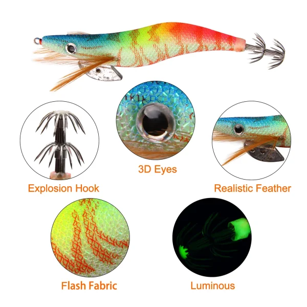 5pcs 10pcs 12g-21g Luminous Squid Jig Fishing Wood Shrimp Lure octupus Cuttlefish bait Jigs Lures Spinnerbait Wood Shrimp - Image 3