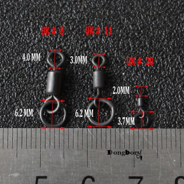 20PCS Carp Fishing Swivels Quick Change UK 8 11 20 Flexi Ring Swivels Matt Black Micro Hook Ring Link Ring with Rolling Swivel - Image 4