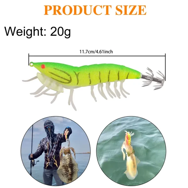 8Pcs 16pcs Luminous 20g Fishing Squid lure Wood Shrimp Jigging lure 3D Eyes Octopus lures Cuttlefish Artificial jig bait hook - Image 3