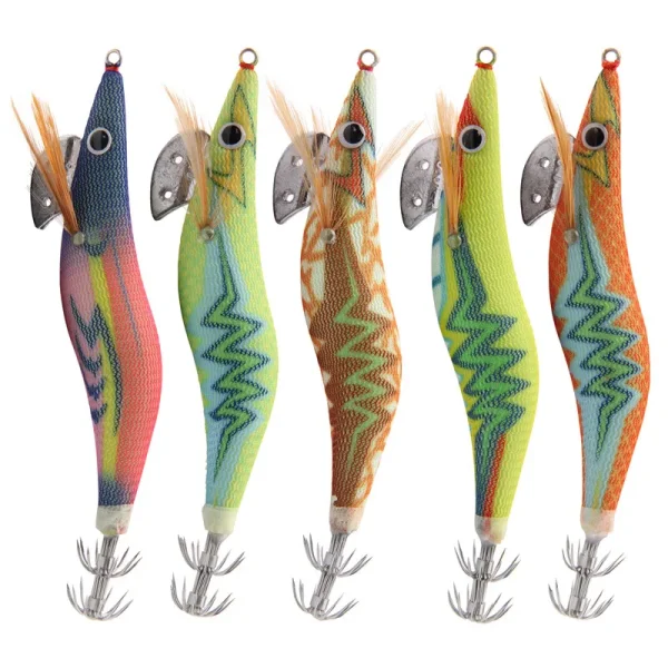 10pcs 12g-14g Luminous Squid hook bait Wood Shrimp fishing Lure lightning pattern octupus Cuttlefish Jigging lure fishinig tools