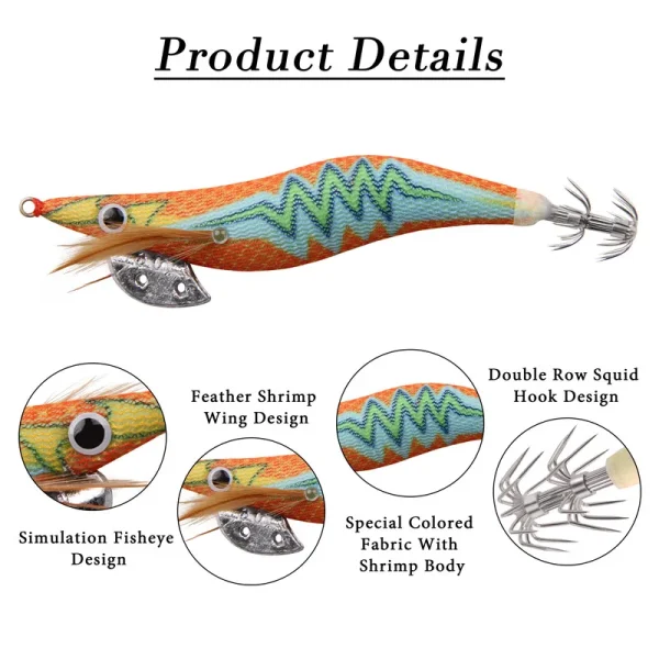 10pcs 12g-14g Luminous Squid hook bait Wood Shrimp fishing Lure lightning pattern octupus Cuttlefish Jigging lure fishinig tools - Image 3