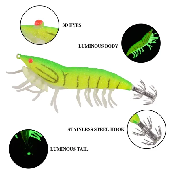 8Pcs 16pcs Luminous 20g Fishing Squid lure Wood Shrimp Jigging lure 3D Eyes Octopus lures Cuttlefish Artificial jig bait hook - Image 4