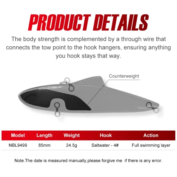 NOEBY VIB Fishing Lure 85mm 24.5g Full Layer Sinking VIB Bait Isca Artificial Para Pesca Peche Leurre Seabass Fishing Bait - Image 2