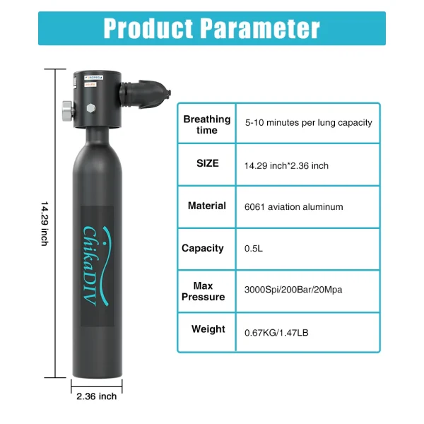 Chikadiv Scuba Tank Portable Mini Diving Cylinder Constant Pressure Valve Refillable Pony Bottle Emergency Backup Diving Tank - Image 2