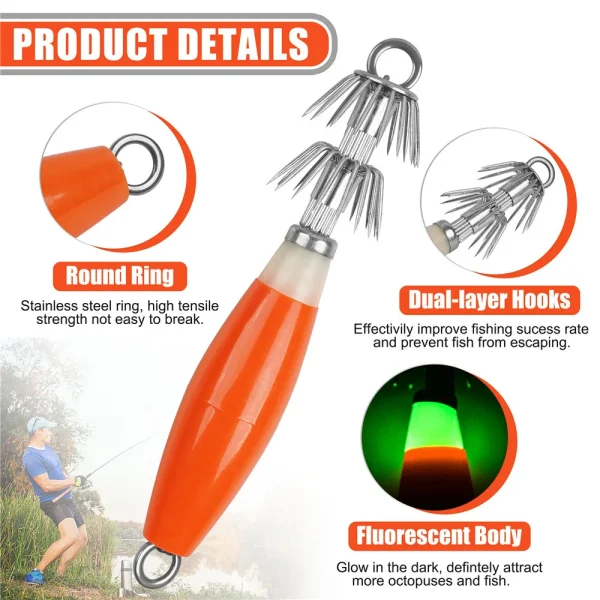 20Pcs Luminous Squid bait Octopus Wood Shrimp bait Glow Fishing Lure Saltwater Bait Cuttlefish jig Squid Hooks - Image 4