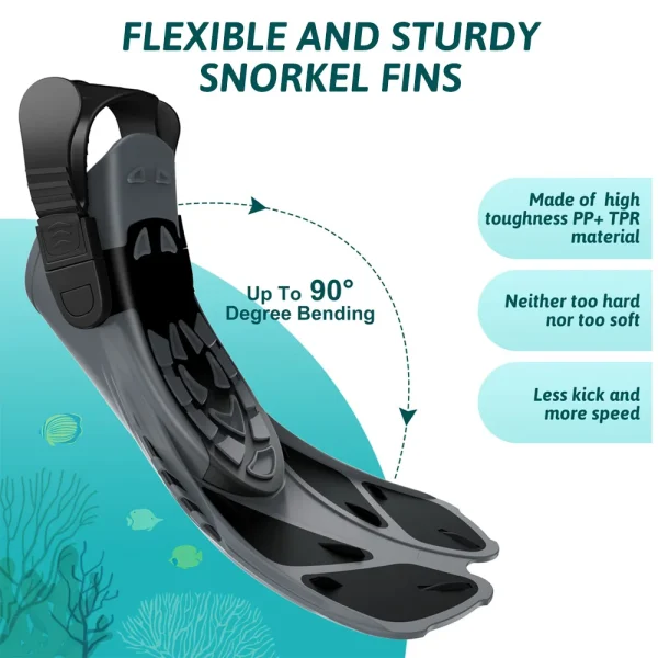 Snorkel Fins Adjustable Buckles Swimming Flippers Short Silicone Scuba Diving Shoes Open Heel Travel Size Adult Men Womens - Image 3