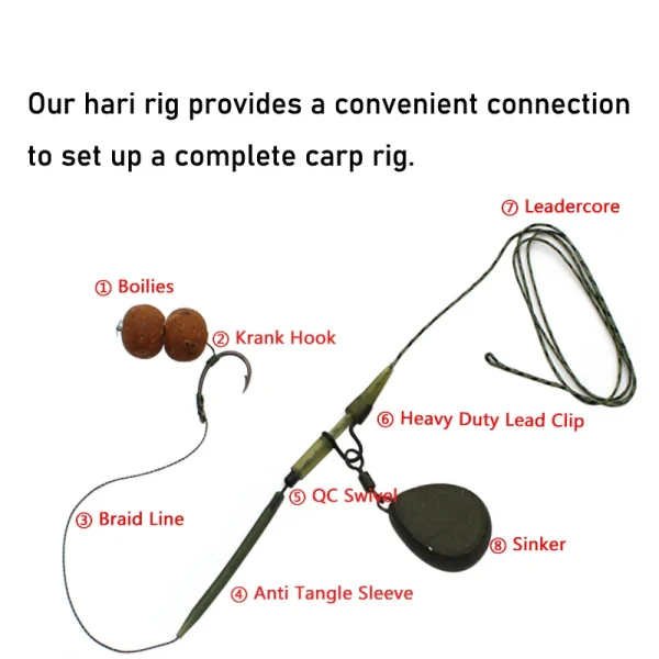 6pcs Carp Fishing Accessories Hair Rig Fishing Hook Set Ready Made Tied Rigging With Fishing Line Boilie Hook For Carp Tackle - Image 3