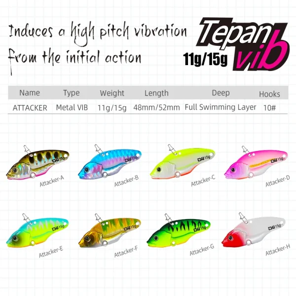 TSURINOYA ATTACKER 48mm/11g 52mm/15g Metal VIB Fishing Lure Vibration Hard Baits Bass Pike Wobbler Pesca Artificial Swimbait - Image 2