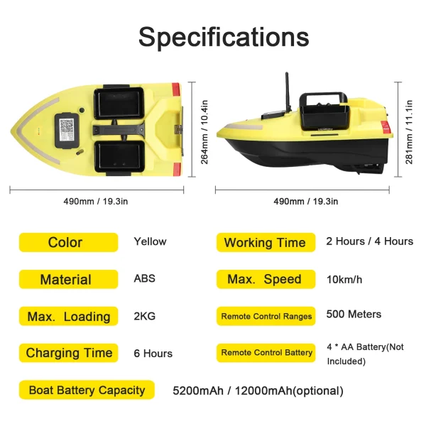 GPS Fishing Bait Boat 500m Remote Control Bait Boat Dual Motor Fish Finder 2KG Loading Correction with Night Light Turn Signal - Image 2