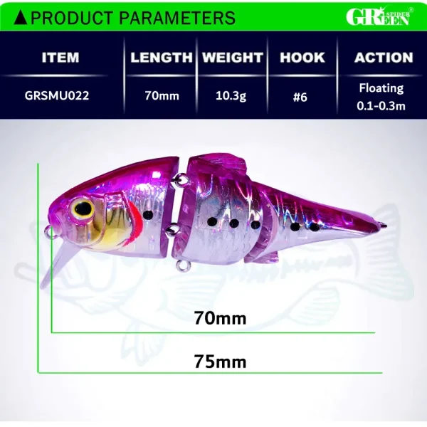 GREENSPIDER 70MM 10.3G Joint Fishing Lure Floating Swimbait Crankbaits Wobbler Minnow Artificial Hard Bait Bass Pike Tackle - Image 3
