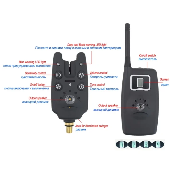 Wireless fishing bite alarm 1 4 set with 4pcs illuminated swinger in EVA case for carp fishing B1203S - Image 5