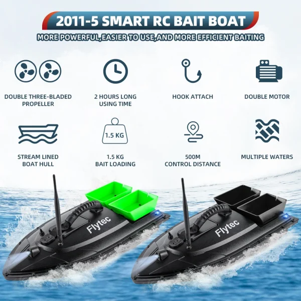 Fishing Bait Boat RC Fish Finder 500m Remote Control 1.5KG Loading 5200mAH Dual Motor with LED Light Bait Boat Fishing Tool - Image 3