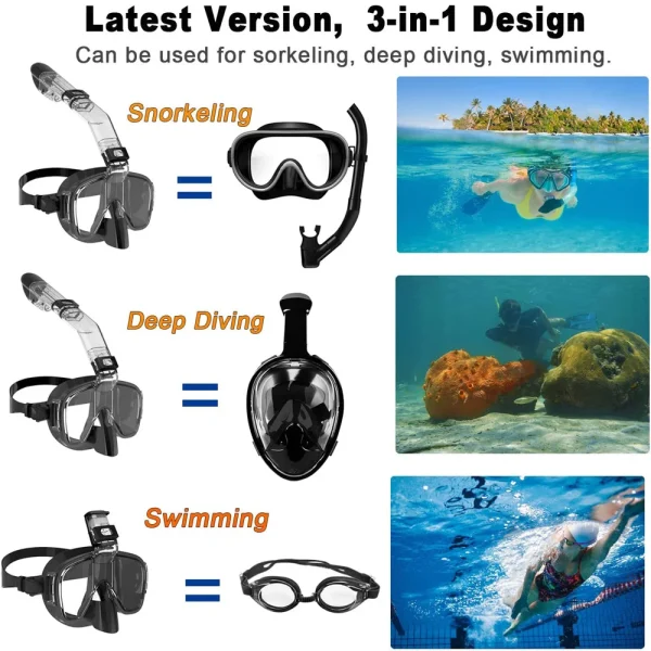 Diving Masks Foldable Anti-Fog Snorkel Mask Set with Full Dry Top System for Free Swim Professional Snorkeling Gear Adults Kids - Image 2