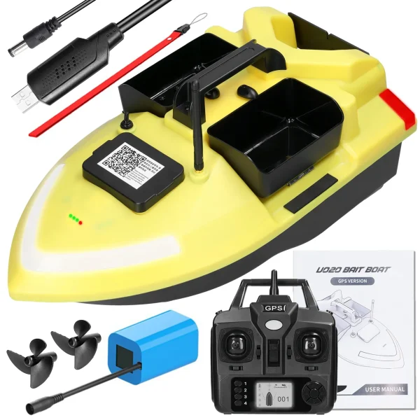 GPS Fishing Bait Boat 500m Remote Control Bait Boat Dual Motor Fish Finder 2KG Loading Correction with Night Light Turn Signal