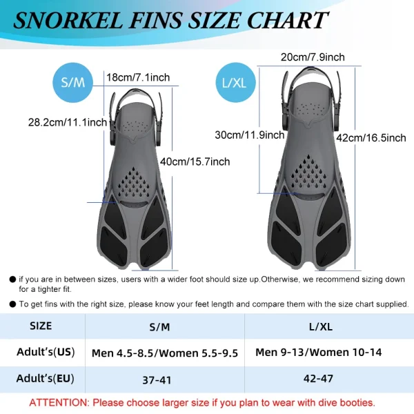 Snorkel Fins Adjustable Buckles Swimming Flippers Short Silicone Scuba Diving Shoes Open Heel Travel Size Adult Men Womens - Image 6