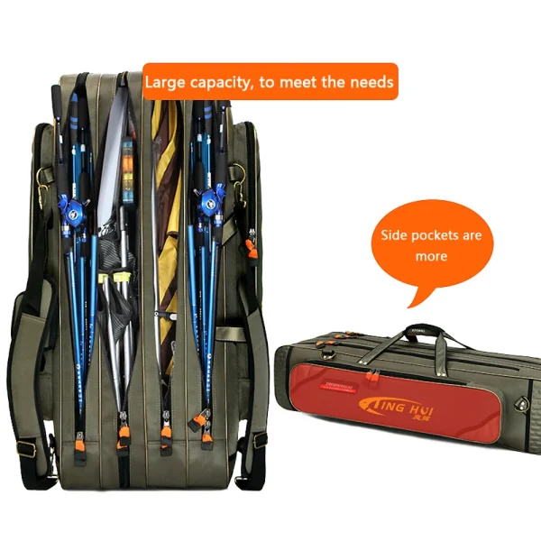 Multifunctional Hard Spinning Fishing Rod Bag 2/3/4 Layers 80CM-130CM Fishing Tackle Bags 1680D Oxford Reel Gear Storage Case - Image 6
