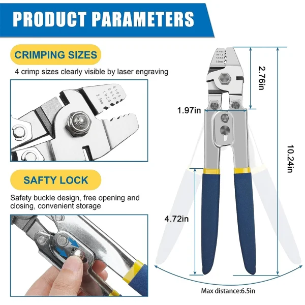 Stainless Steel Fishing Crimping Pliers Wire Rope Crimping Tool with 410pcs 5 Sizes Aluminum Copper Barrel Crimp Sleeves Beads - Image 2