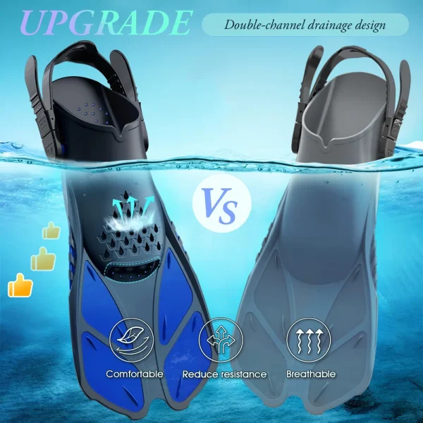 Snorkel Fins Adjustable Buckles Swimming Flippers Short Silicone Scuba Diving Shoes Open Heel Travel Size Adult Men Womens - Image 4