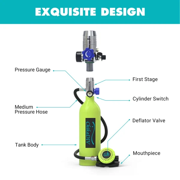 Chikadiv C400 Scuba Diving Equipment Oxygen Cylinder Diving Snorkel Kit Air Tank Oxygen Bottle Mini Scuba Tank Hand Pump - Image 6