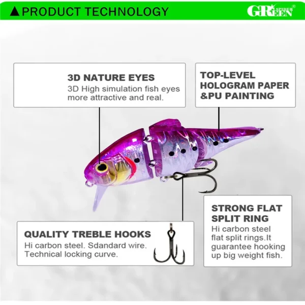 GREENSPIDER 70MM 10.3G Joint Fishing Lure Floating Swimbait Crankbaits Wobbler Minnow Artificial Hard Bait Bass Pike Tackle - Image 4