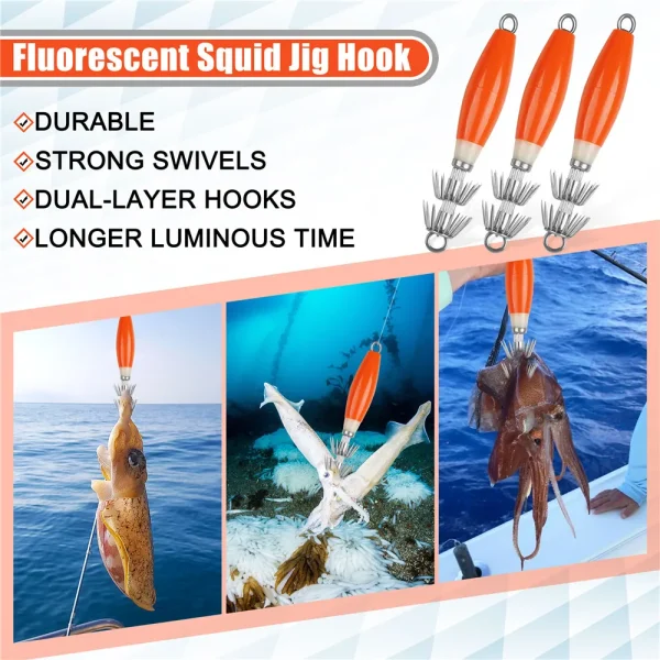 20Pcs Luminous Squid bait Octopus Wood Shrimp bait Glow Fishing Lure Saltwater Bait Cuttlefish jig Squid Hooks - Image 6