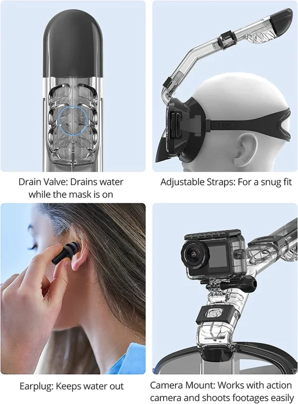 Diving Masks Foldable Anti-Fog Snorkel Mask Set with Full Dry Top System for Free Swim Professional Snorkeling Gear Adults Kids - Image 5