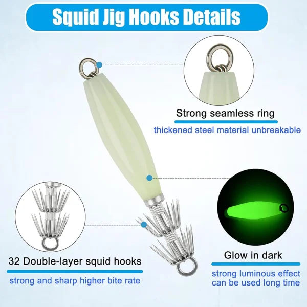 20Pcs Luminous Squid bait Octopus Wood Shrimp bait Glow Fishing Lure Saltwater Bait Cuttlefish jig Squid Hooks - Image 3