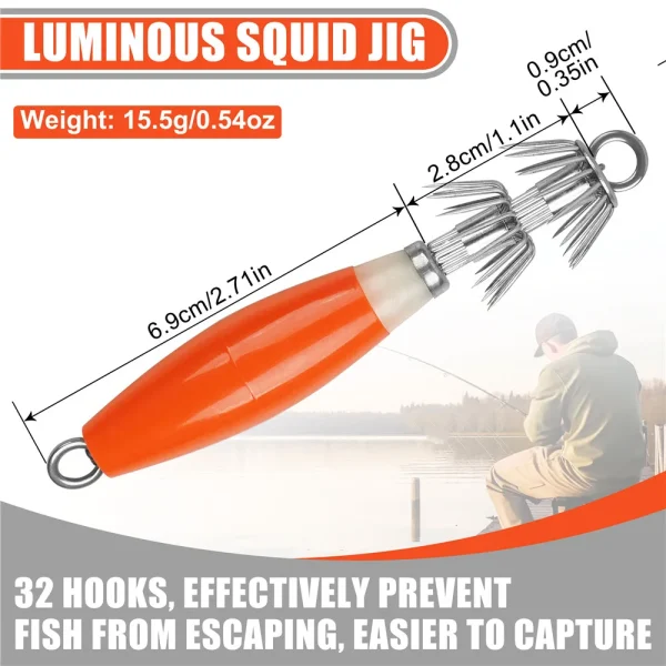 20Pcs Luminous Squid bait Octopus Wood Shrimp bait Glow Fishing Lure Saltwater Bait Cuttlefish jig Squid Hooks - Image 2