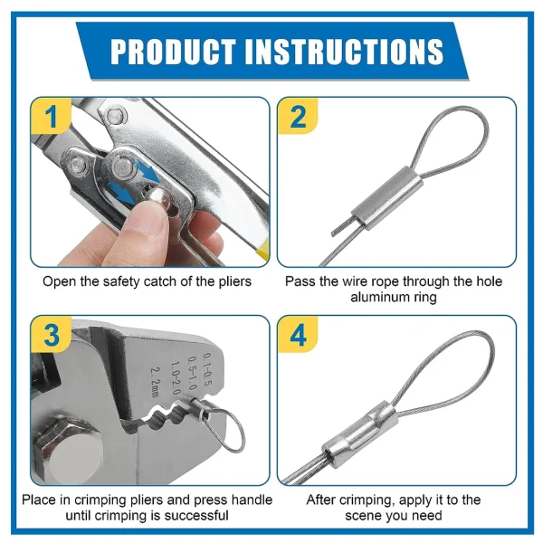 Stainless Steel Fishing Crimping Pliers Wire Rope Crimping Tool with 410pcs 5 Sizes Aluminum Copper Barrel Crimp Sleeves Beads - Image 5