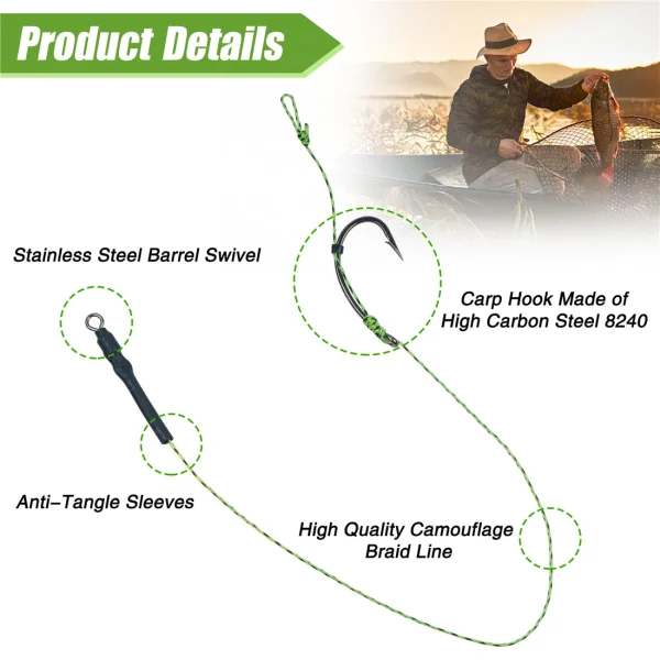 12Pcs Carp Fishing Hooks Pre tied carp hook hair rig for carp With line Ready Made Boilies Bait hair rigs Carp fishing tackle - Image 3