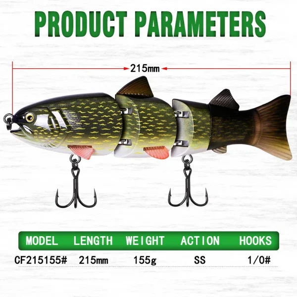 Artificial Slow Sinking Fishing Lure Swimbait 215mm 155g Jointed CF Lure Hard Bait Big Bass For Pike Musky Wobbler Perch - Image 6