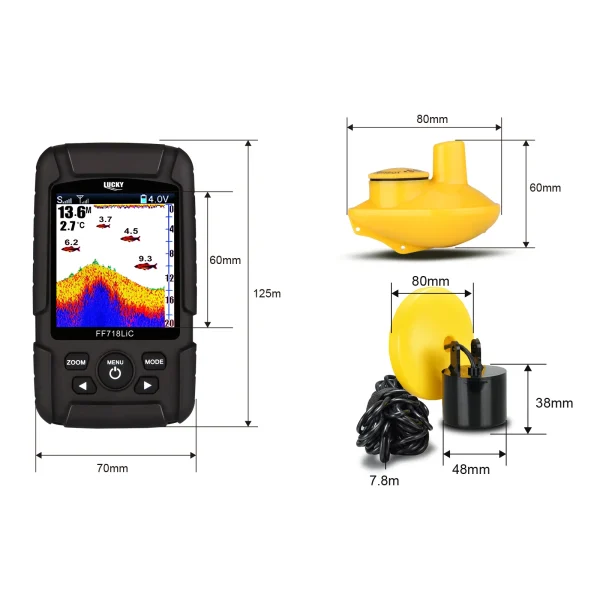 Lucky FF718LiC Real Waterproof Fish Finder Monitor 2-in-1 Wireless Sonar Wired Transducer echo sounder - Image 5